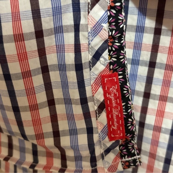 English Laundry White Blue & Red Plaid Cotton Button-Up Dress Shirt – Large EUC - Picture 9 of 14